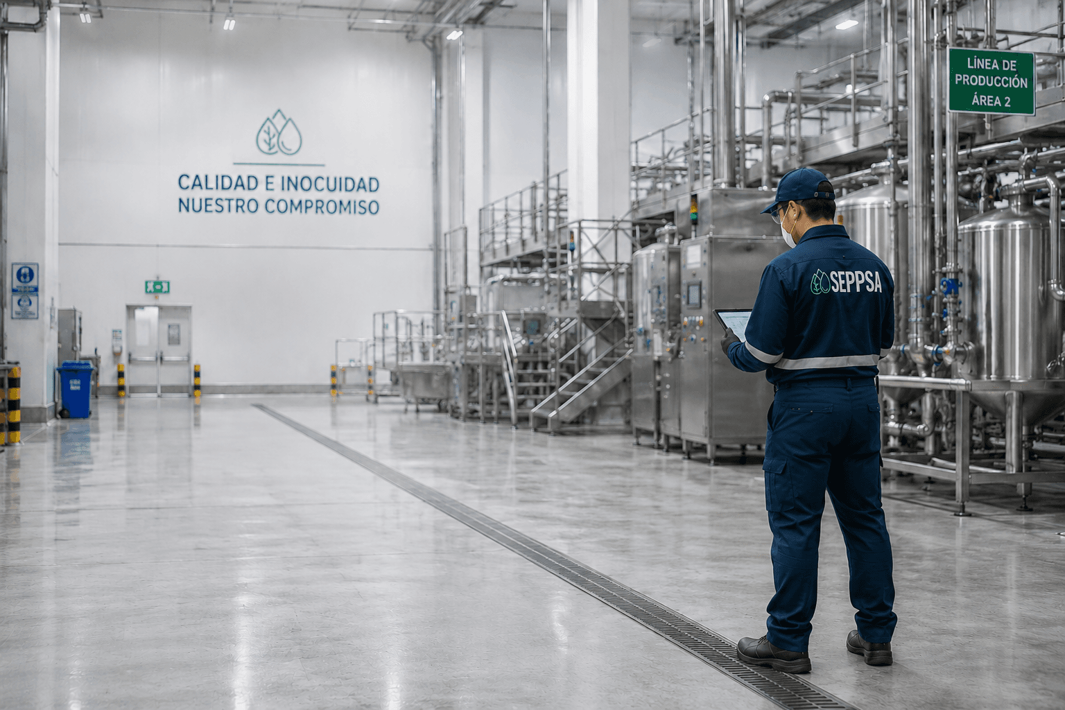 Operario de Seppsa realizando saneamiento en planta industrial
