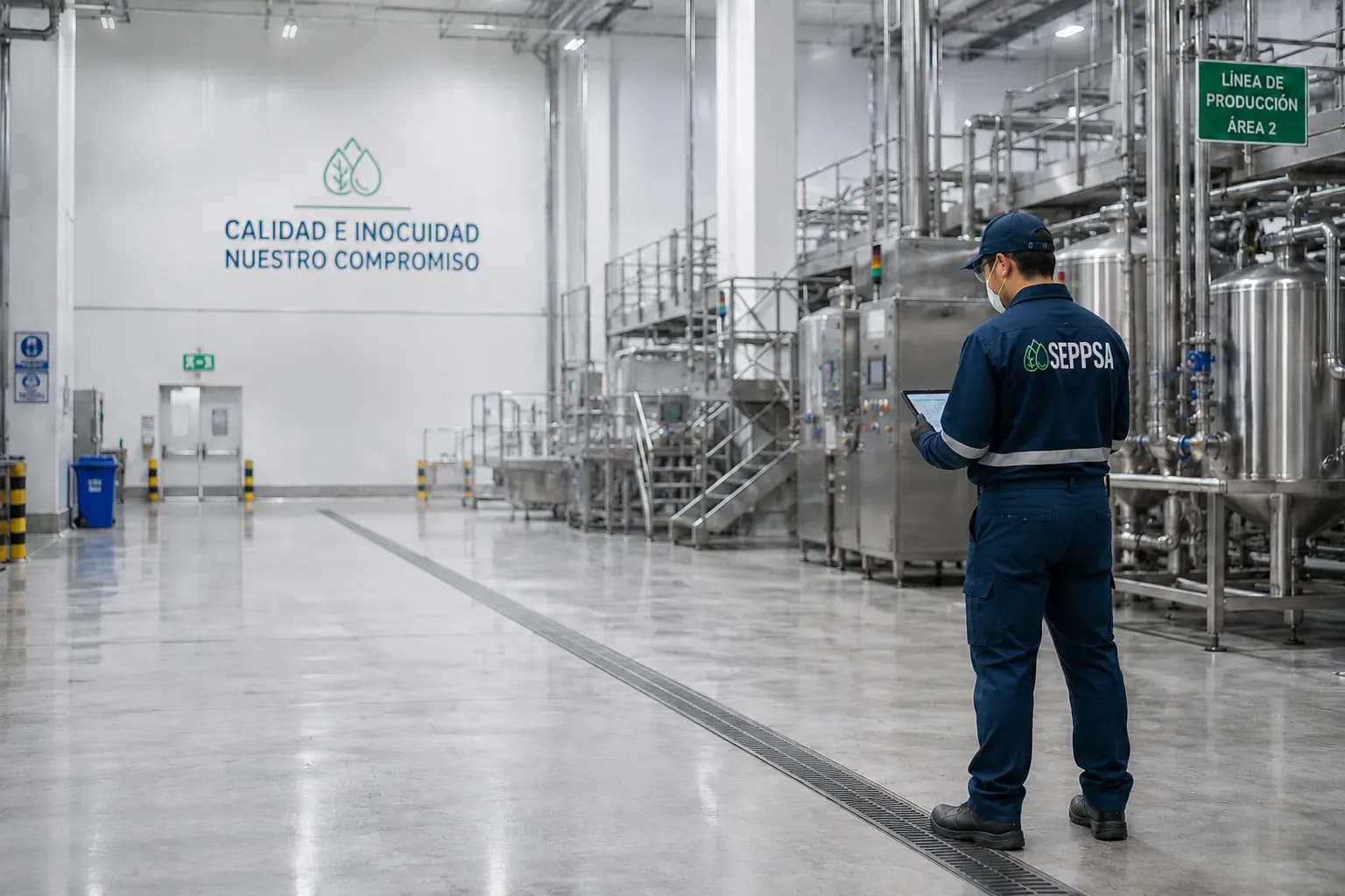 Operario de Seppsa realizando saneamiento en planta industrial